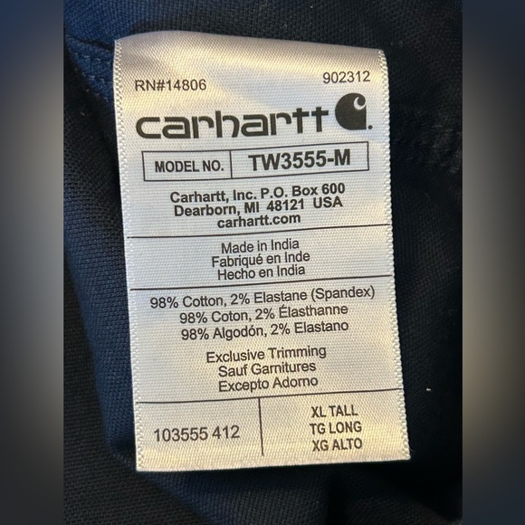 Carhartt Mens XL Tall Navy Blue Relaxed Fit Rugged Flex Short Sleeve Shirt - Picture 5 of 7